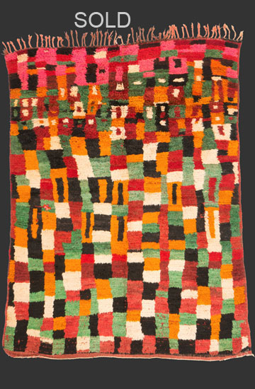 TM 2303, pile rug from the region around the city of Boujad with a typical checkerboard design in vibrant colours, Morocco, 1960s, 240 x 180 cm / 8' x 6', high resolution image + price on request