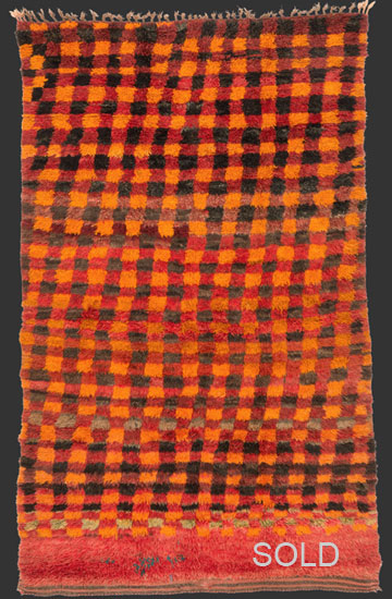 TM 2312, unique pile rug with a blurred diamond grid drawing, from an area in the western foothills of the Middle Atlas north / north-west of Boujad, Morocco, 1970s/80s, 290 x 180 cm / 8' 7'' x 6' ...more