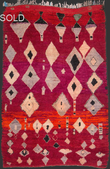 TM 2478, pile rug from the Arabic group of the beni Zemmour living around the city of Boujad in the western foothills of the Middle Atlas, Morocco, 1980s/90s, 315 x 210 cm / 10' 4'' x 6' 11'' ...more