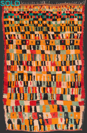 TM 2441, pile rug from the Arabic Sraghna group living north-east of Marrakech, central plains, Morocco, 1970/80, 310 x 200 cm (10' 2'' x 6' 7''), high resolution image + price on request







